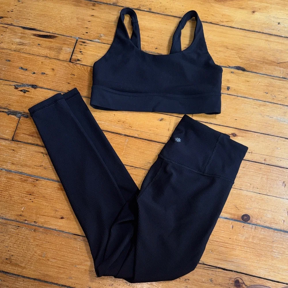 Athleta Black Ribbed Set - Picture 1 of 8